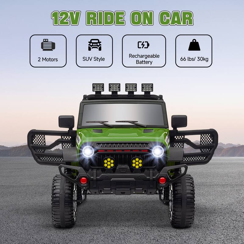 12V Electric Ride-On Truck for Kids with Parent Remote, 4 Suspension Wheels, Music, LED Lights, and Bluetooth
