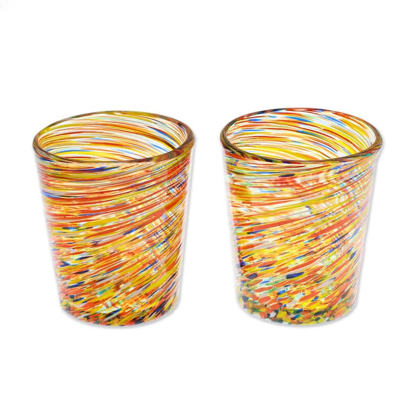 Novica Handmade Rainbow Centrifuge Handblown Juice Glasses (Pair)