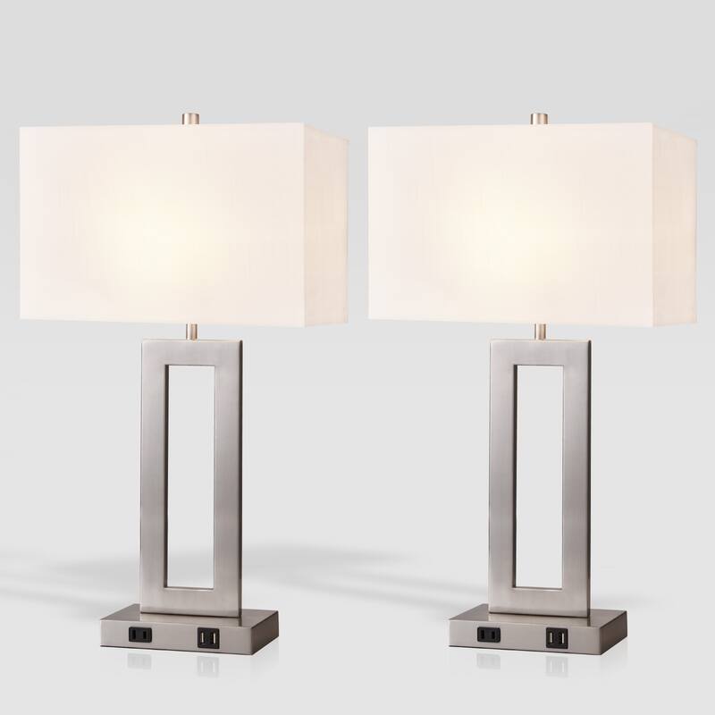 22" Gray USB Table Lamp Set With Touch Control - 2 Pack - White/Nickel