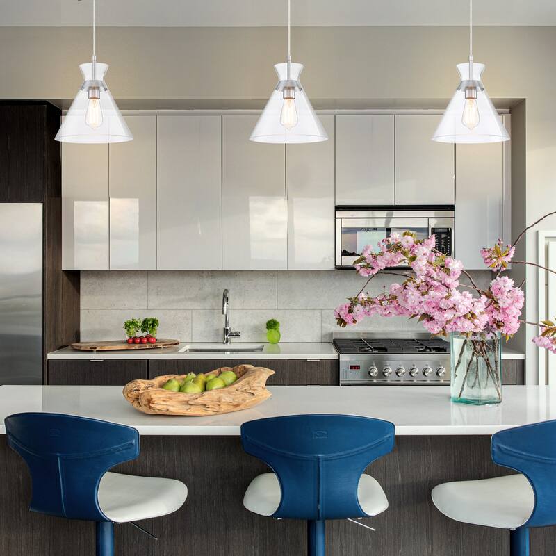 1-Light 73-in Brushed Nickel Mini Pendant Light With Clear Glass Shade - Brushed Nickel - 11.3in