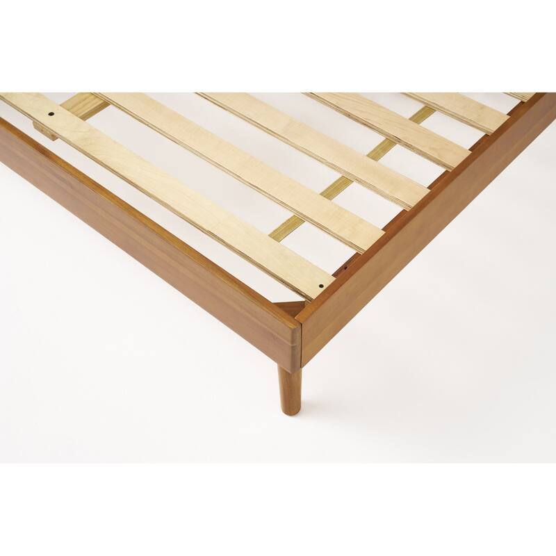 Solid Wood Platform Bed with Sleek Mid-Century Design and Sturdy Wood Foundation