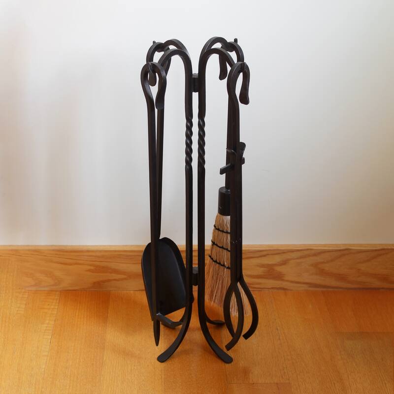 Achla Designs Shepherd's Hook III Mini Fireplace Set of 4 Tools, 26.5 Inch Tall, Black