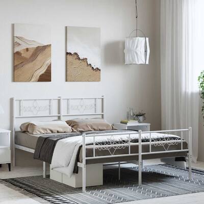 vidaXL 12 Inches White Full Size Metal Bed Frame No Mattress - 77.2" x 55.9" x 35.4"