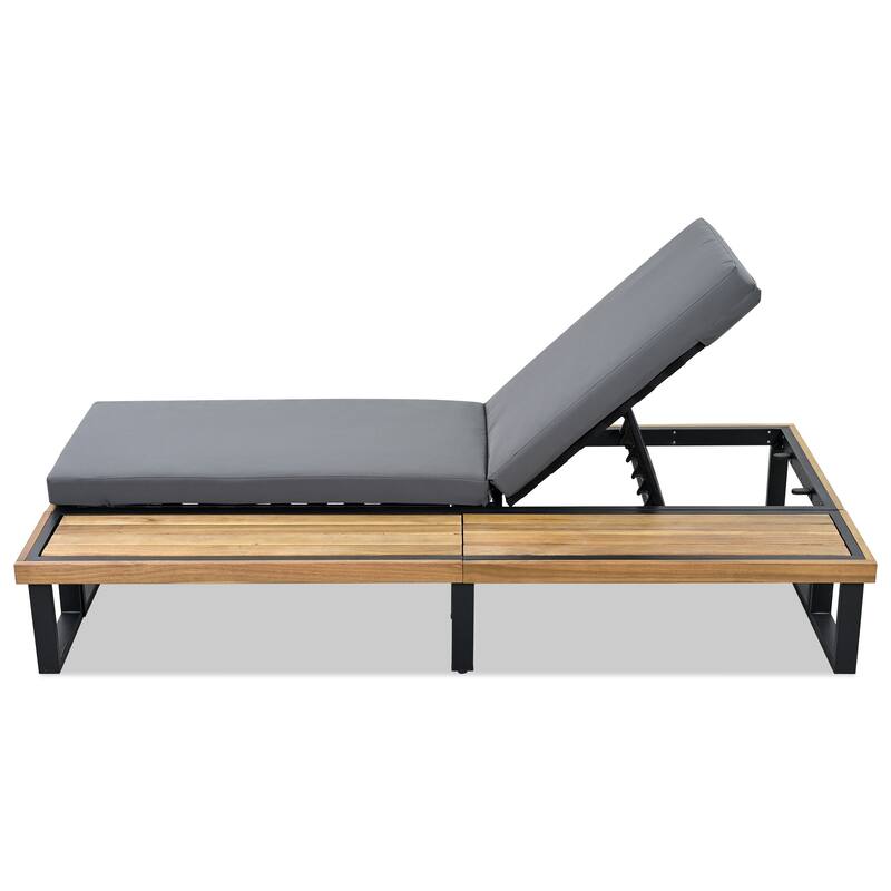 Outdoor Lounge Chair Set of 2 with 5 Position Adjustable Backrest, Iron Patio Loungers Recliners with Wood Side Table