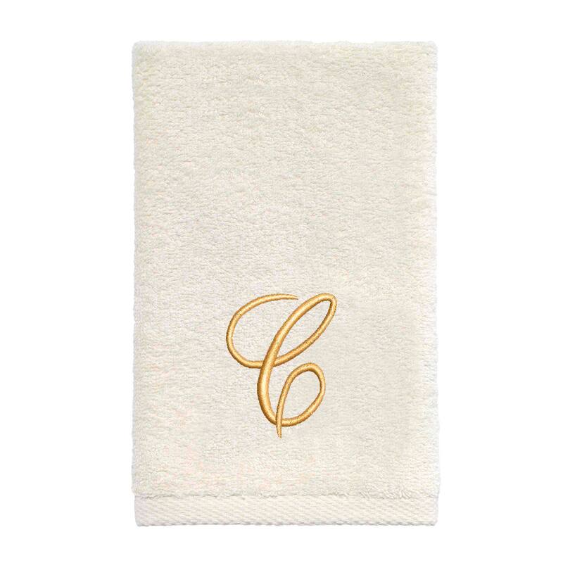 Avanti Linens Ivory/Gold Script Monogram Fingertip Towel Letter C - Fingertip Towel