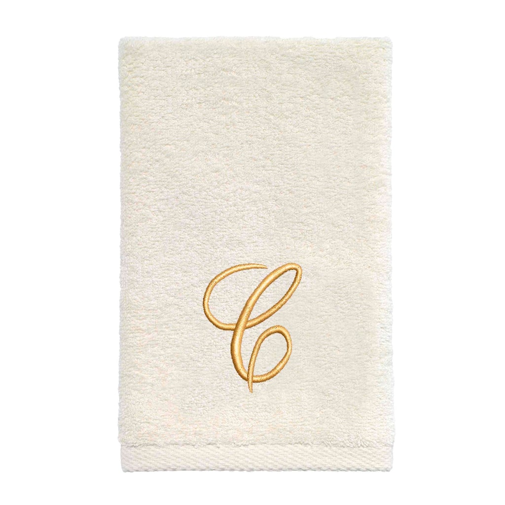 Avanti Linens Ivory/Gold Script Monogram Fingertip Towel Letter C - Fingertip Towel
