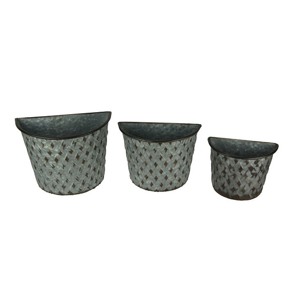 Galvanized Metal Indoor Outdoor Wall Mount Basket Planters Lattice Look Set of 3 - 8.5 X 11.25 X 6.25 inches
