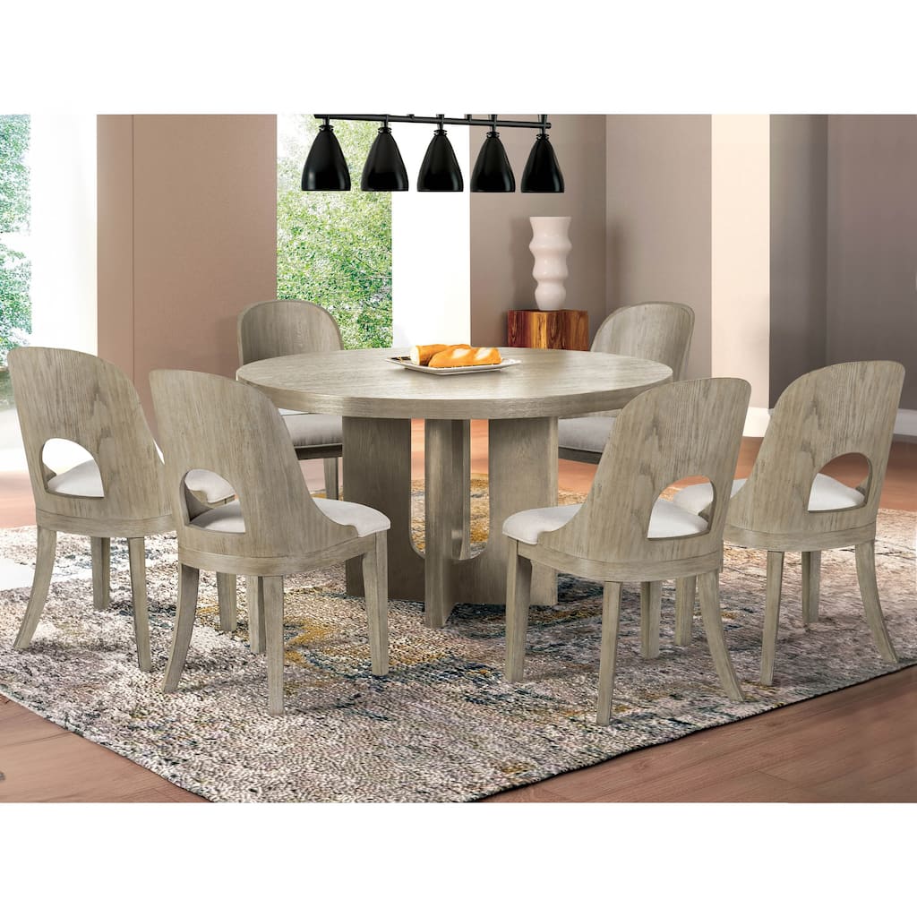 Furniture of America Piez Modern 7-Piece Solid Wood Round Dining Set