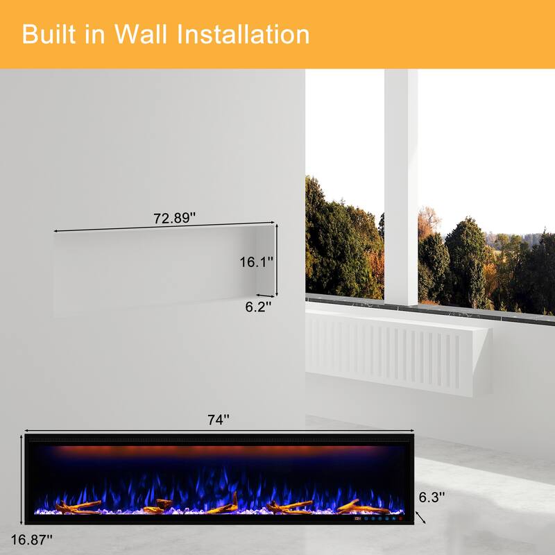 Clihome 42-88" Recessed Wall-Mounted Smart Control Electric Fireplace