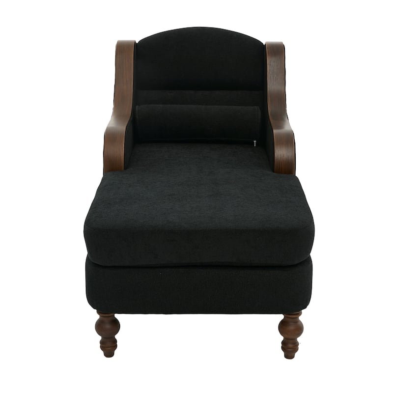 Ergonomic Chaise Lounge Indoor Chenille Single Lazy Sleeper Sofa Bed with Side Pockets, Solid Wood Armrests and Foots