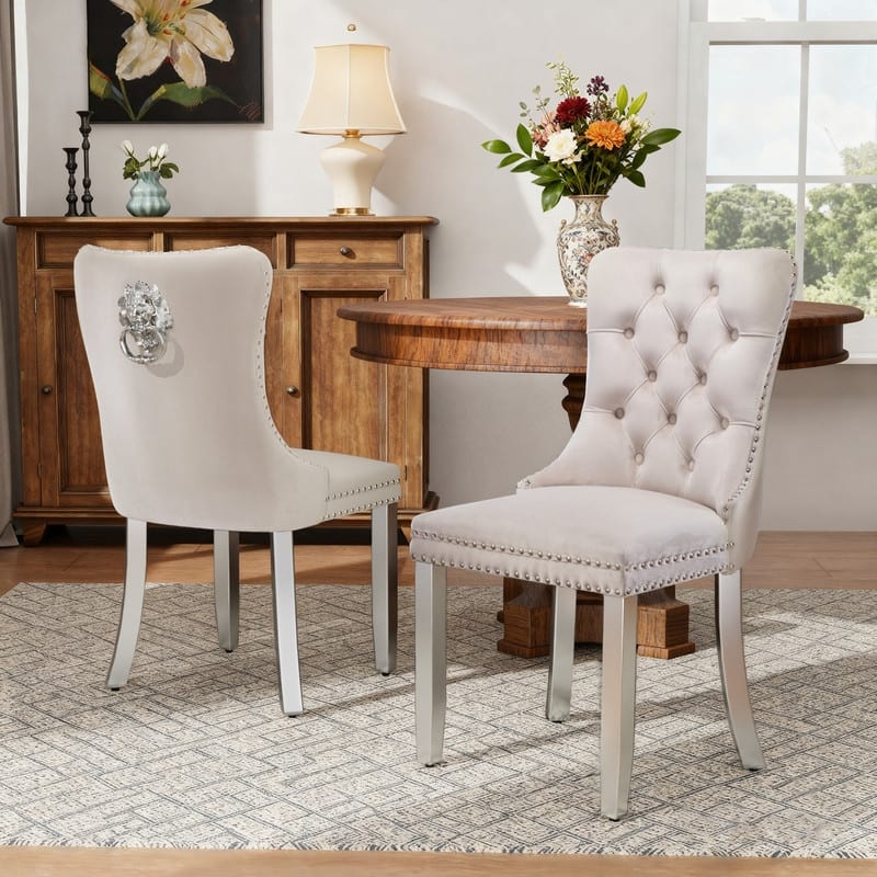 High-end Tufted Velvet Upholstered Nailhead Dining Chair Set of 6