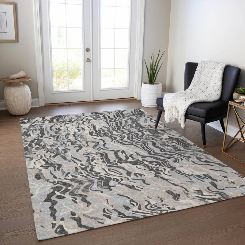 Machine Washable Indoor/ Outdoor Abstract Flow Chantille Rug - Gray - 2'6" x 3'10"