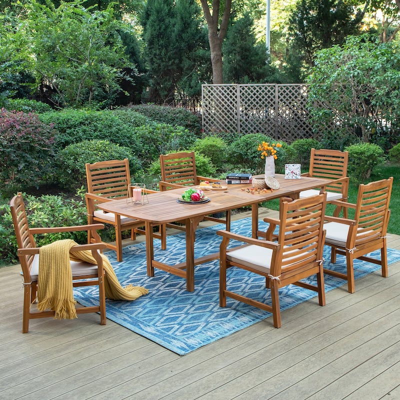 MAISON ARTS Outdoor 7/9-Piece Solid Acacia Wood Dining Set, Expandable Dining Table and 6/8 Wood Dining Chairs