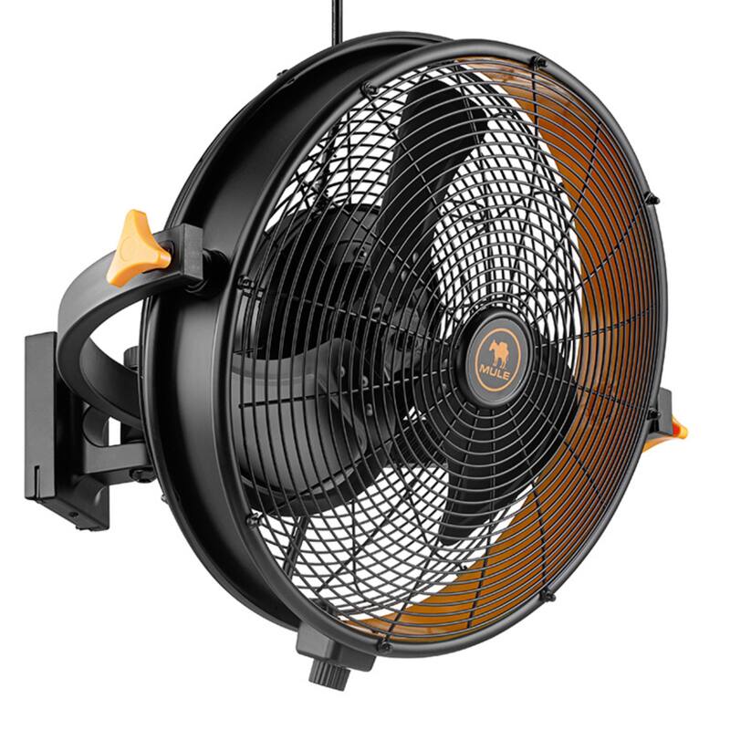 18" Mule Matte Black Outdoor Wet-Rated Pivoting Wall Fan, 3-Speed AC Motor - 18 Inches