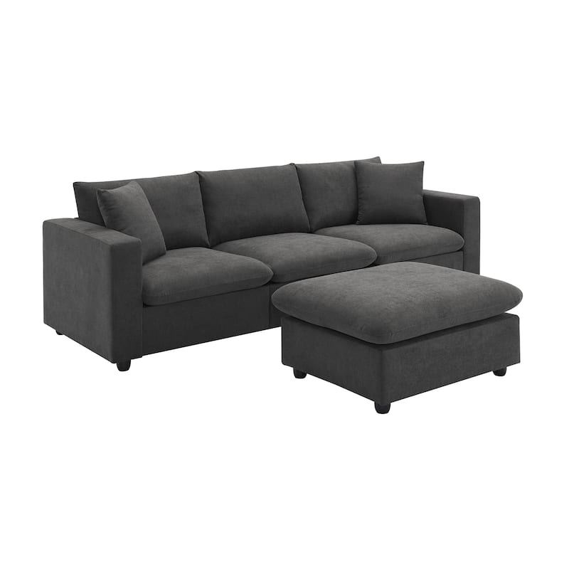Grey 100.4'' Polyester L-Shaped 4-Seat Sofa with Ottoman