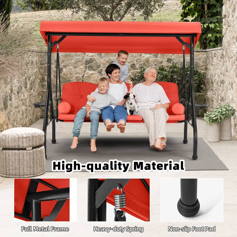 Outdoor Patio Swing Chair for 3 People, with Removable Cushion and Convertible Canopy