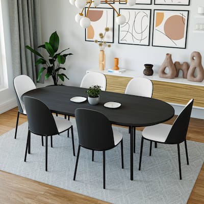 7-Piece Dining Set in Black Steel with 6 Chairs and Table Tule Collection by LeisureMod