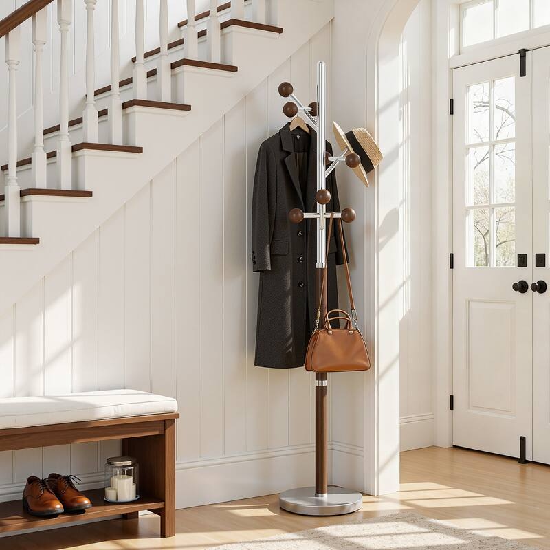 Coat Rack Freestanding, Metal Coat Tree with 8 or 9 Hooks and Heavy Duty Marble Base - 71.26”H x 14.96”W