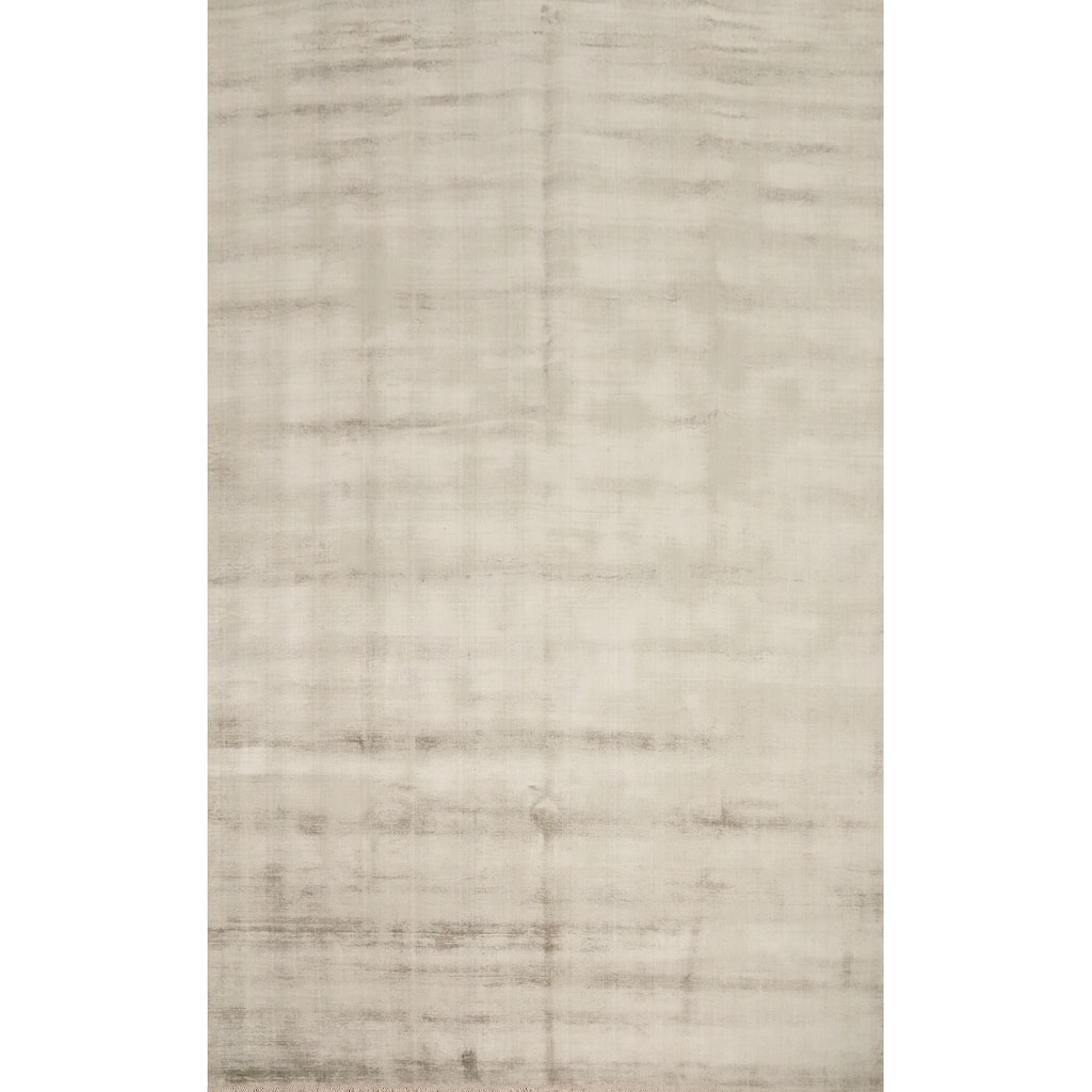 Hand Knotted Oriental Viscose Silk Carpet Modern Modern Beige & Ivories Abstract Area Rug - 11' 9'' X 8' 1''