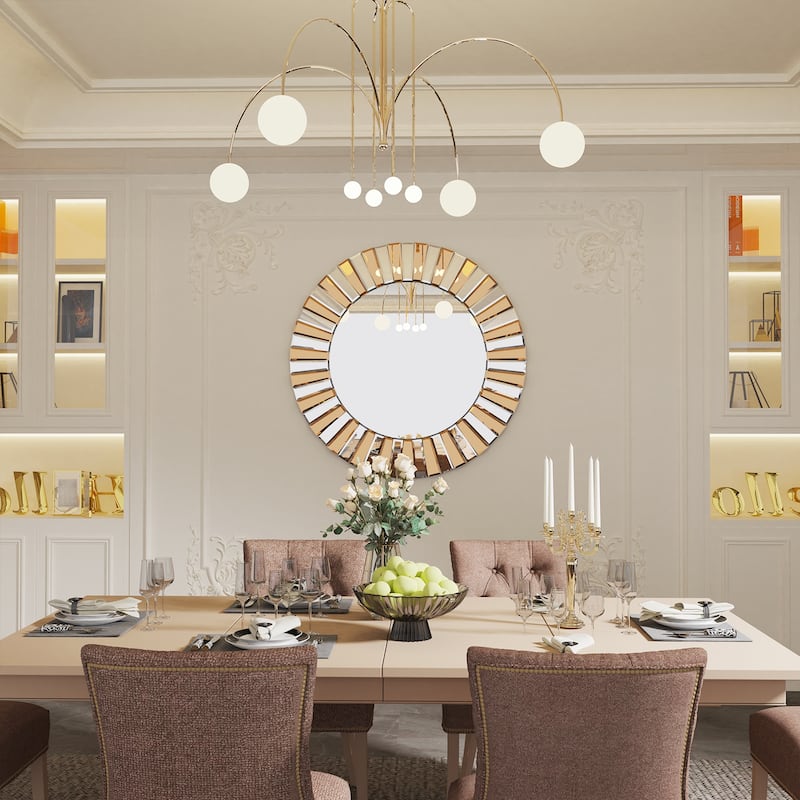 Large Sunburst Glass Round Wall Mirror