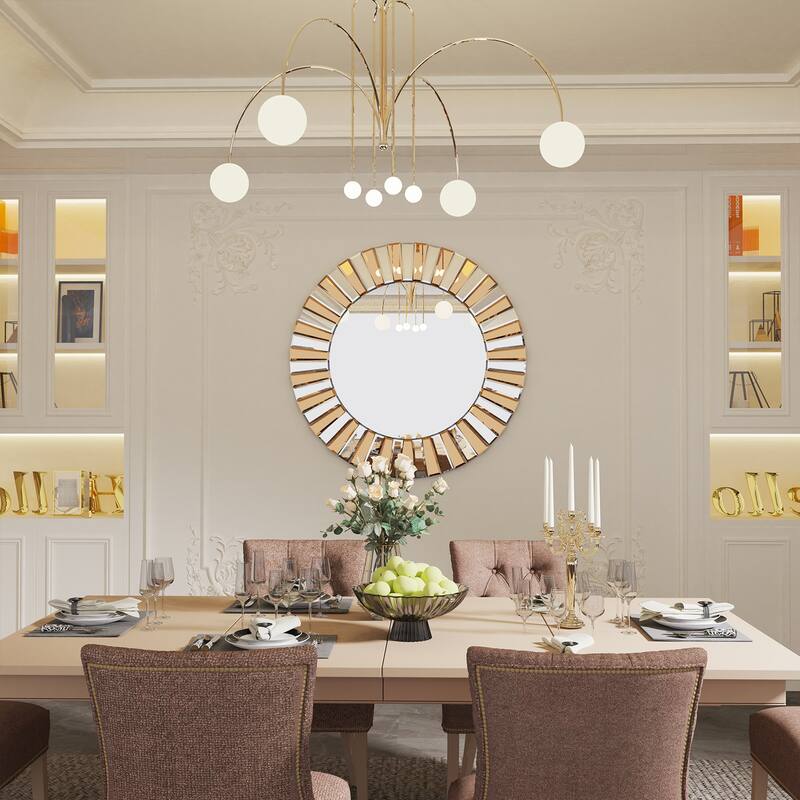 Round Goldtone Sunburst Wall Accent Mirror