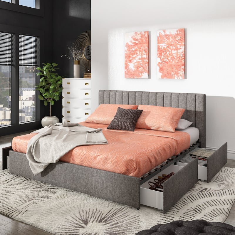 Arlert Grey Linen 4-drawer Storage Platform Bed by iNSPIRE Q Modern
