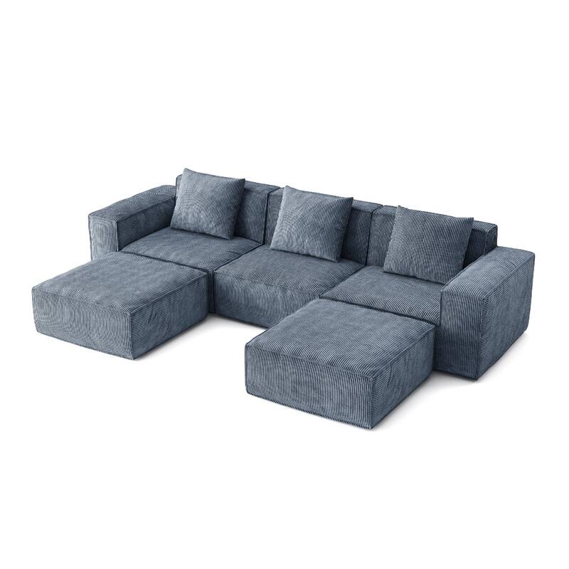 118Inch Modular Soft Corduroy Cloud Velvet Fabric Sofa with Two Footrests