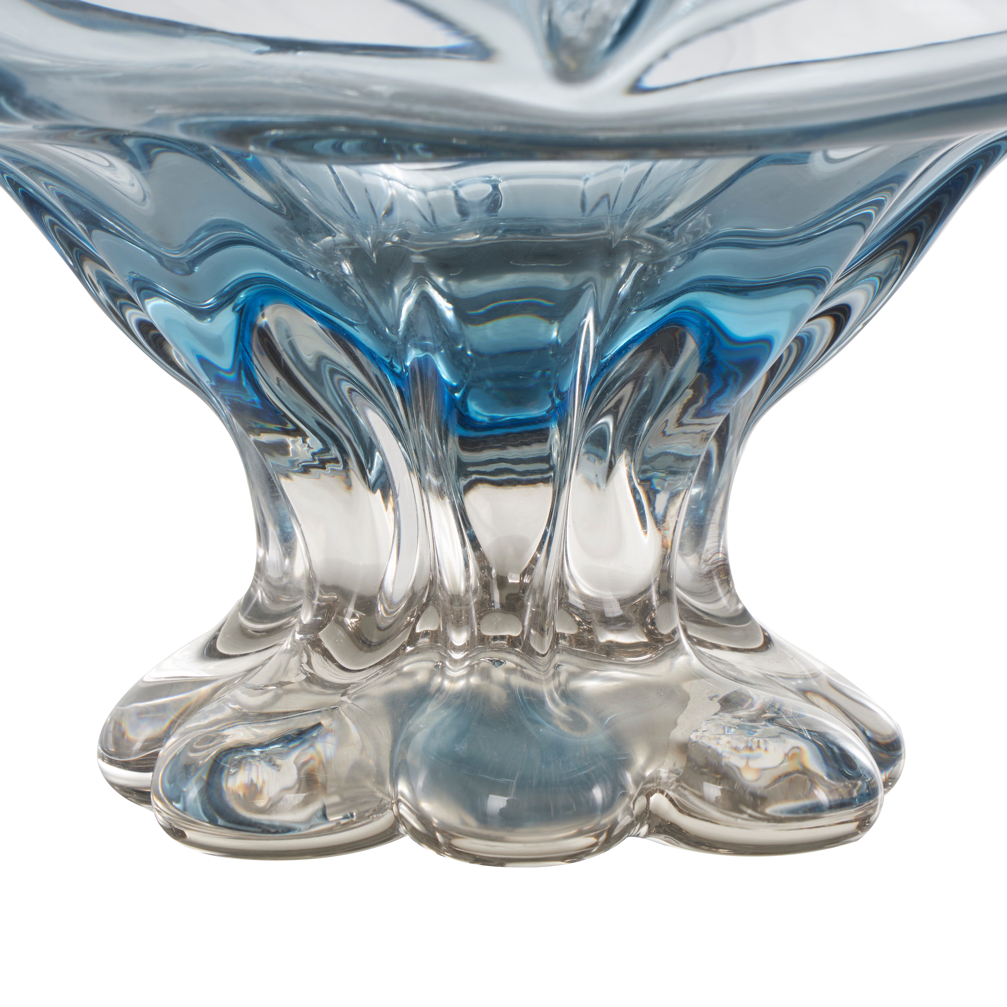 Blue Glass Ombre Heart Decorative Decorative Bowl with Folded Curve Opening and Scalloped Base