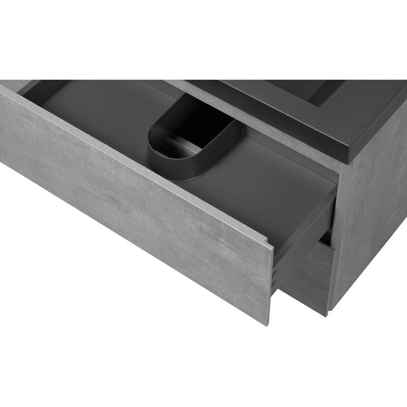 24/30/36/48/60 inch Melamine Floating Bathroom Vanity with Sink and Black Quartz Sand Top Basin and Soft Close Drawers