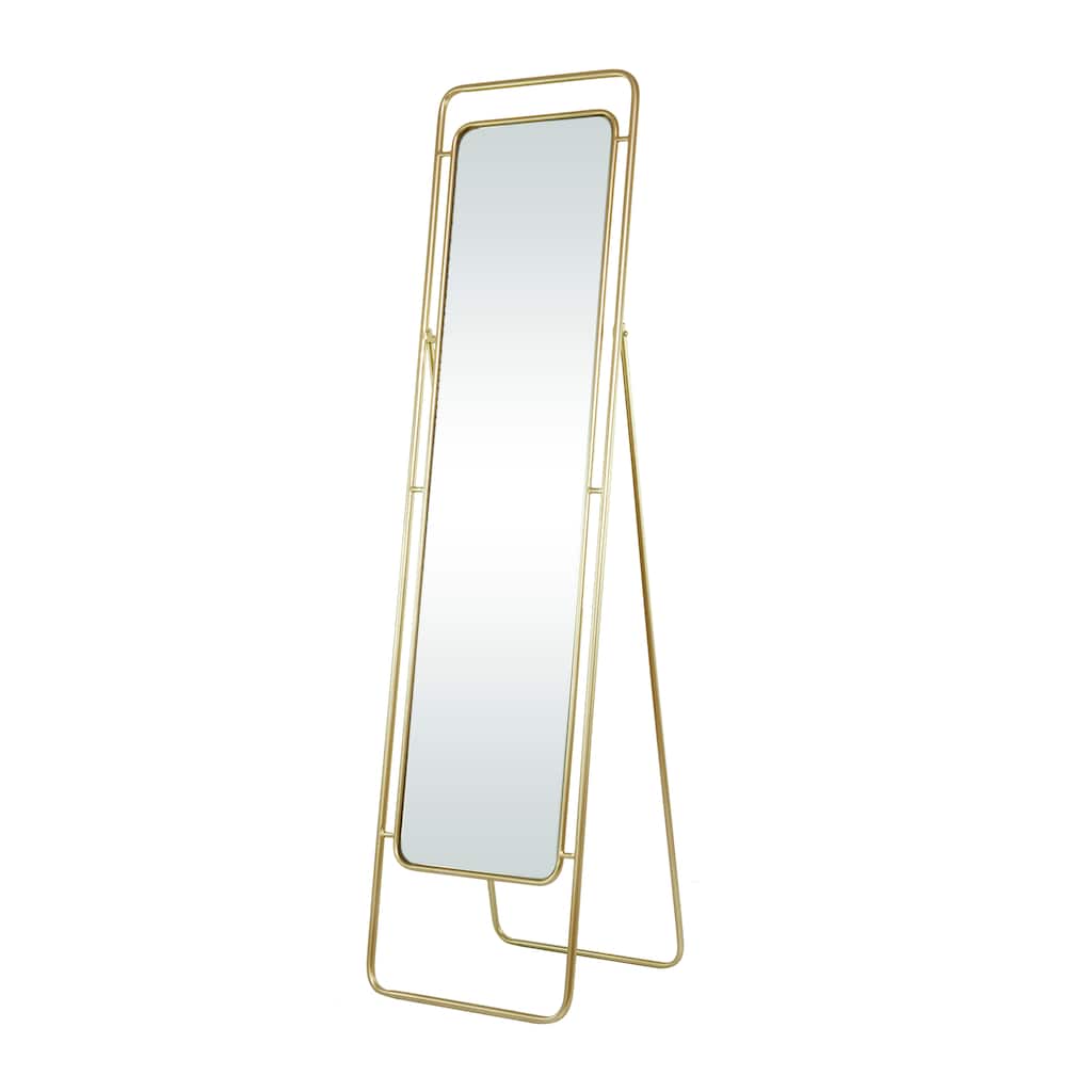 Wood Floor Mirror - Gold - Roche River Decor - 20"W x 17"L x 66"H