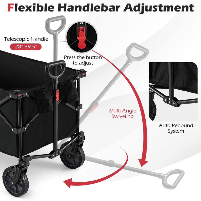 Gymax 38'' Collapsible Wagon Cart w/All-Terrain Wheels 2 Cup Holders