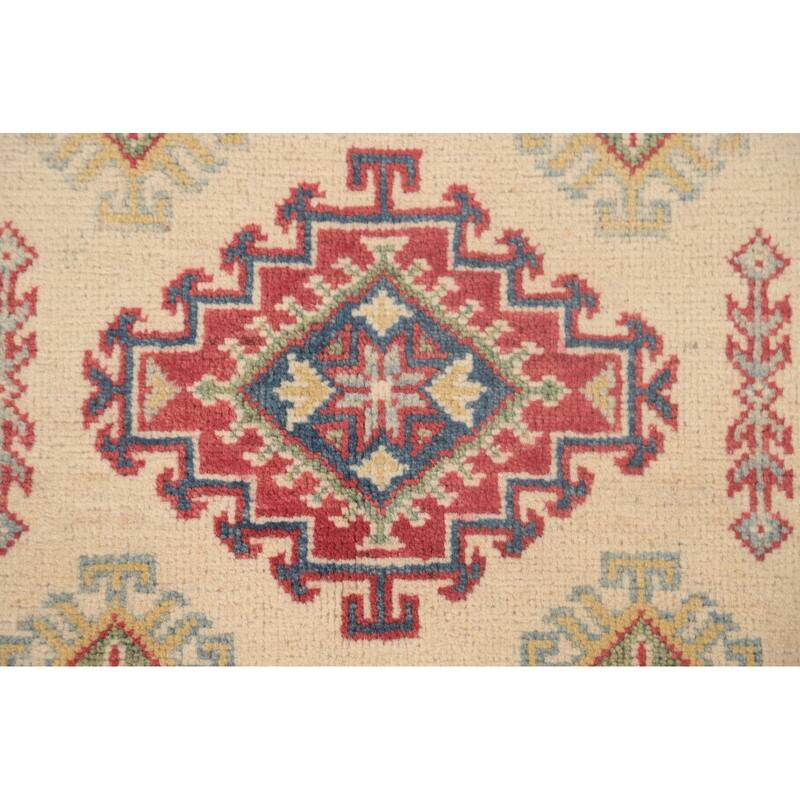 Geometric Kazak Foyer Rug Hand-Knotted Oriental Wool Carpet - 2'9" x 4'3"