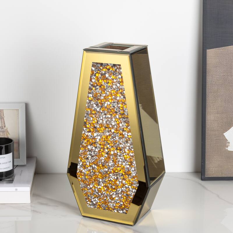 14" Modern Gold Mirrored Decorative Vase Set of 2