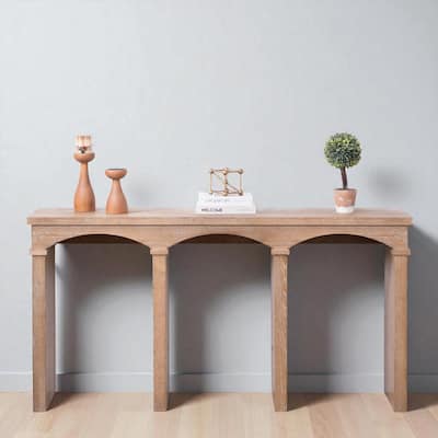 60" Rustic Archway Console Table, Narrow Entryway Table with Arched Legs and Natural Wood Finish