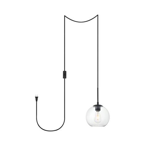 Brad 1-Light Plug in Pendant with Clear Shade - Black - 8" Diameter