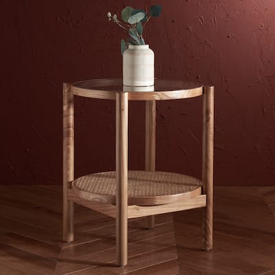 SAFAVIEH Couture Karyna Rattan/Glass Accent Table - 23"W x 23"D x 24"H