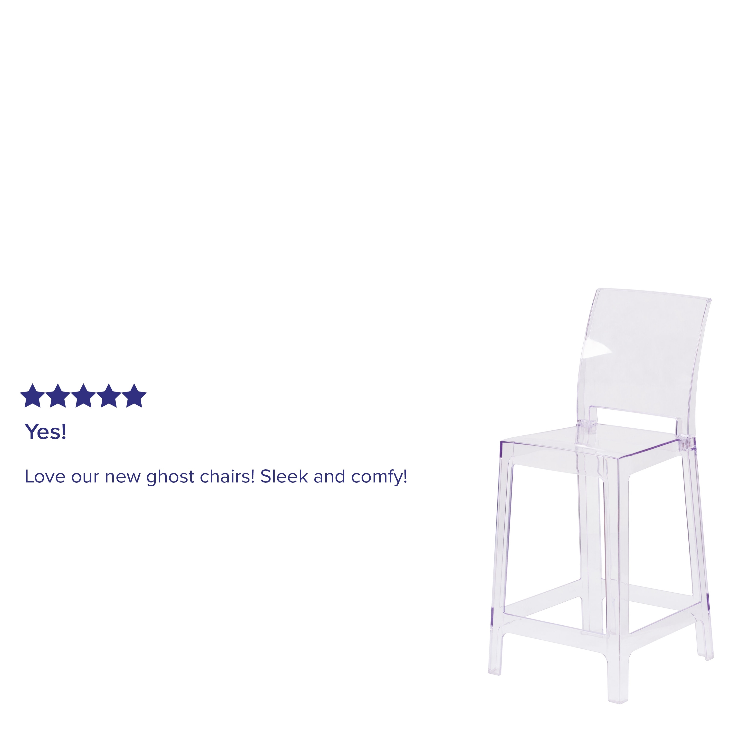 Ghost Counter Stool with Square Back in Transparent Crystal