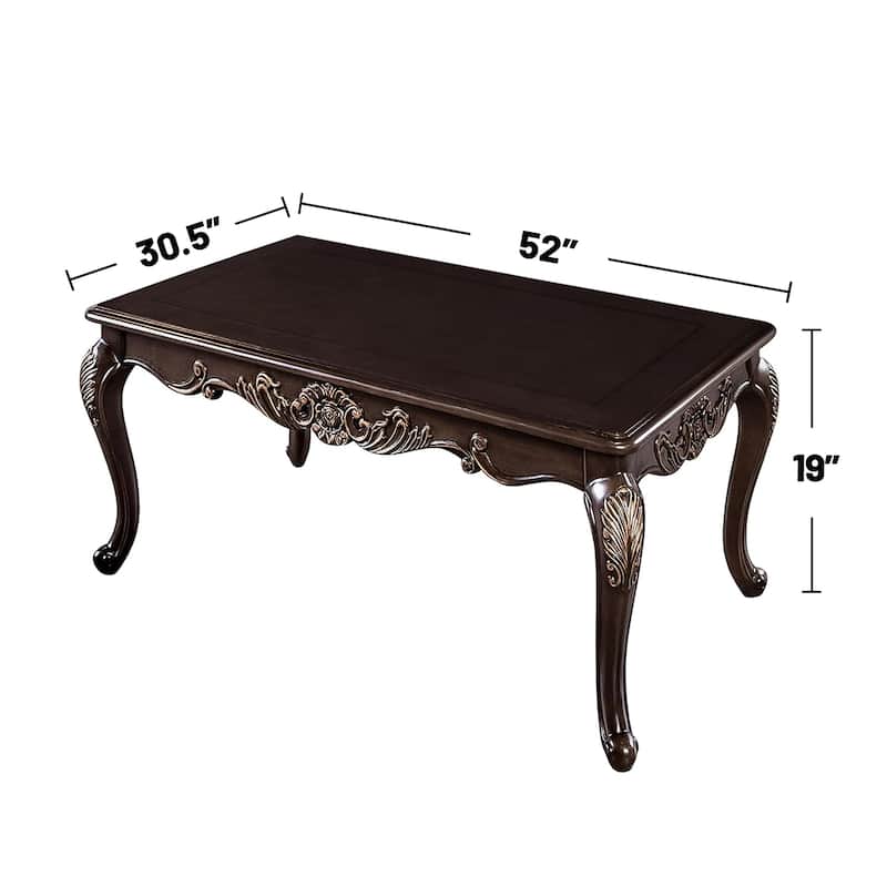 Wooden Coffee Table with Gold Highlights Design in Dark Cherry