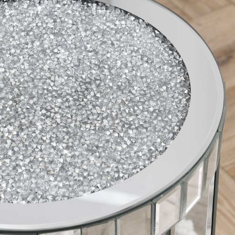 Mirror round table with crystal inlay