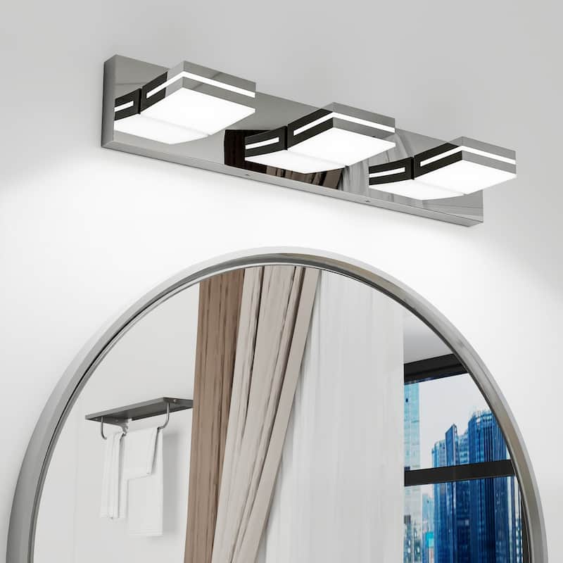Modern LED Vanity Light, 3-Lights Wall Sconce for Bathroom and Mirror, Sleek Minimalist Design, Energy-Efficient - Chrome
