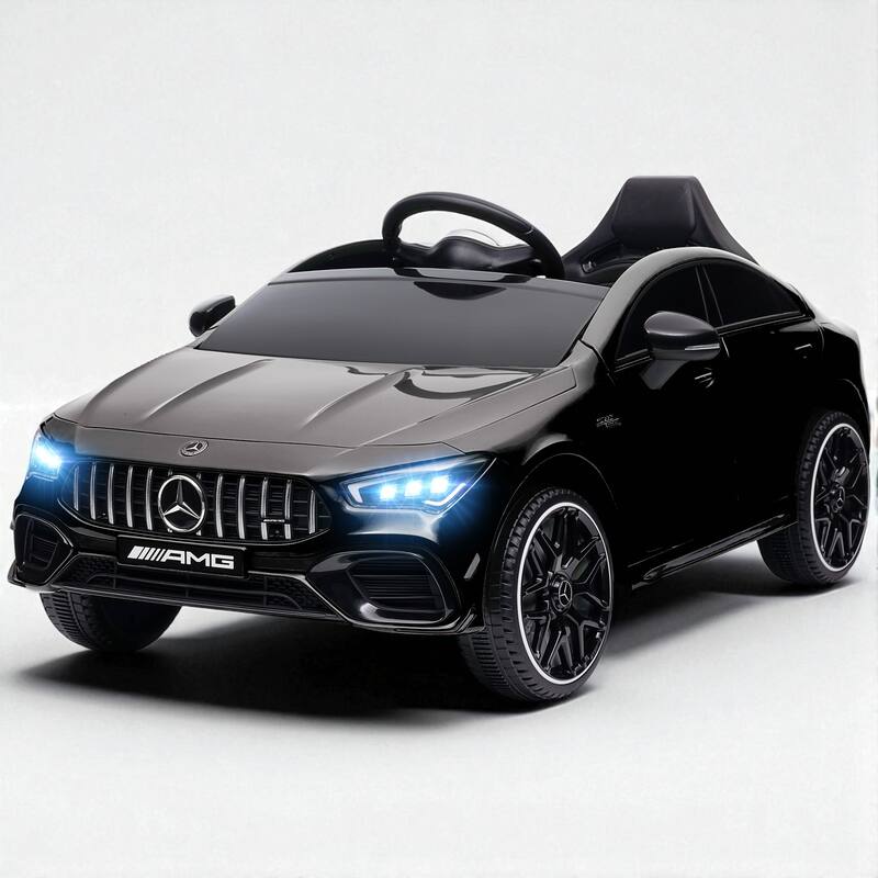 12V Mercedes-Benz AMG CLA 45 Kids Ride-On Car, Remote Control, LED Lights, Spring Suspension, Music Horn - Black