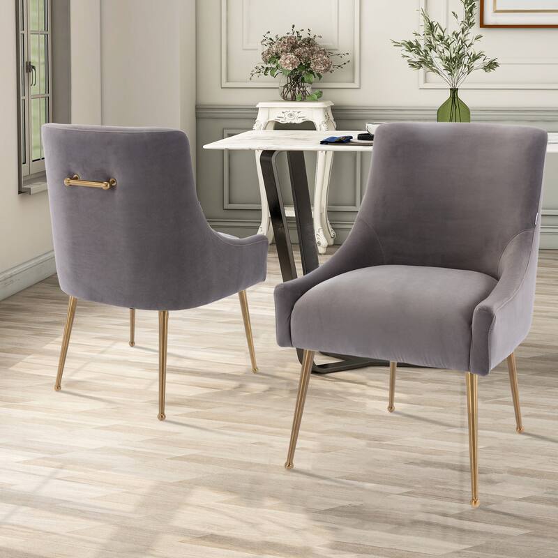Clihome Stainless Steel Frame Dining Velvet Side Chairs(Set of 2)