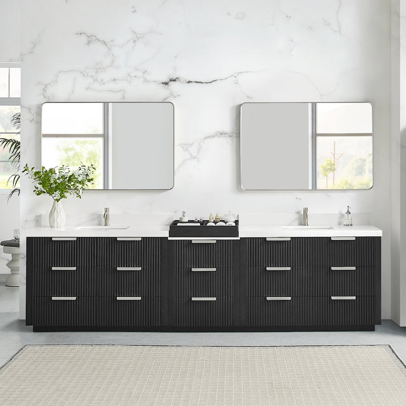 Santarem Double Vanity with Pure White Quartz Stone Top without Mirror