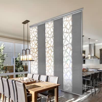 InStyleDesign 6-Panel Panel Track / Room Divider/ Blinds 48"-84"W x 91.4"H, Panel width 15.75", Geometric White, Iron