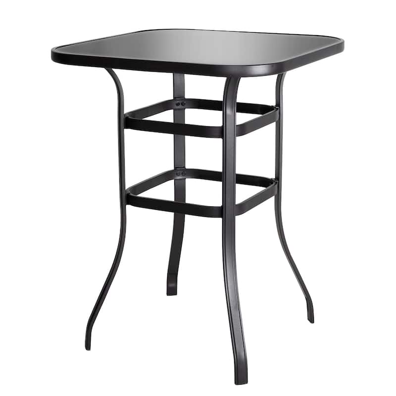 Outdoor 32 Inch Square Bar Table with Tempered Glass Tabletop
