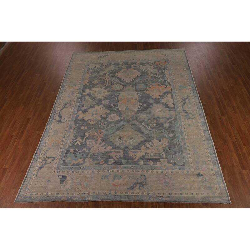 Oushak Turkish Area Rug Handmade Grey Vegetable Dye Wool Carpet - 9'6"x 11'10"