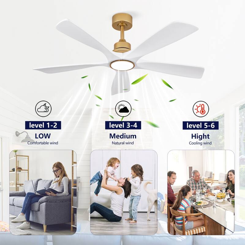 52 Inch Indoor Ceiling Fans With Lights and Remote Control, Dimmable LED, 5 Solid Wood Blades,Reversible DC Motor