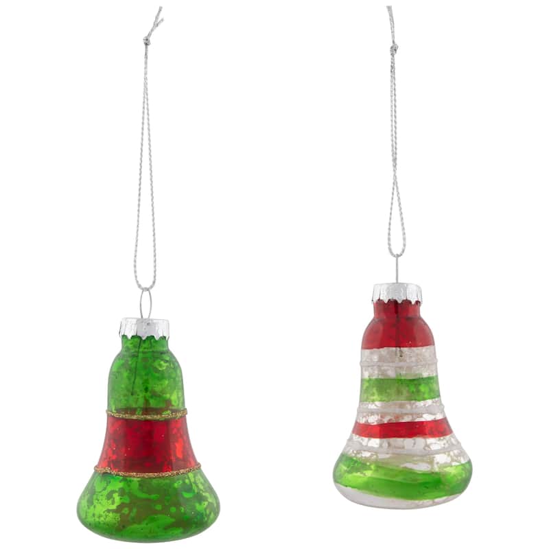 Retro Reflector 2-Finish Christmas Glass Ornaments - 3.25" - Green and Red - 9ct