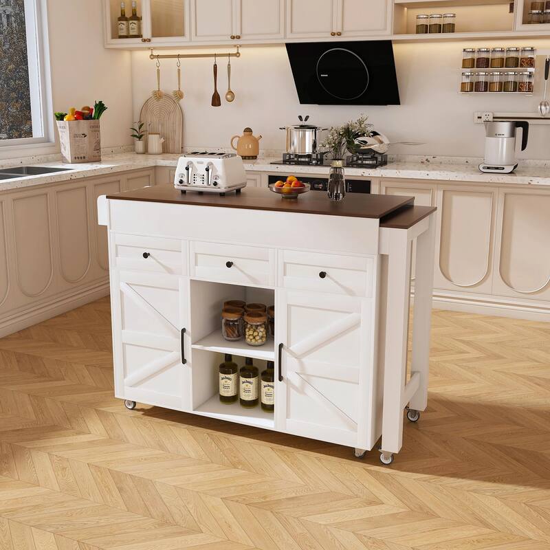 Kitchen Island Cart with Extendable Table, Wheels, Drop Leaf & Storage