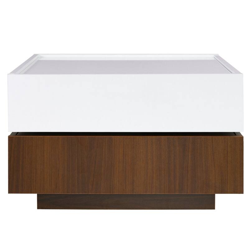 Square 360°Rotating Coffee Table with 2 Drawers, Swivel Tabletop